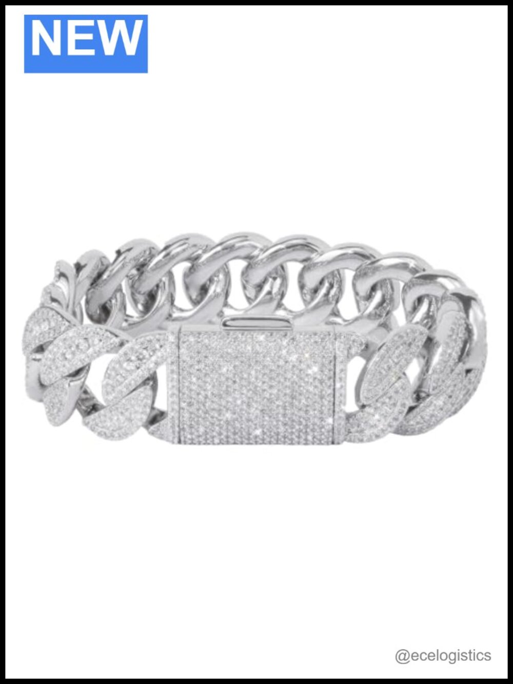 18K White Gold Plated Cuban Link Bracelet 20mm CZ Iced Out Hip Hop